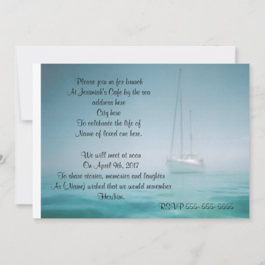 Célébration de la vie Invitation voilier (Dos)