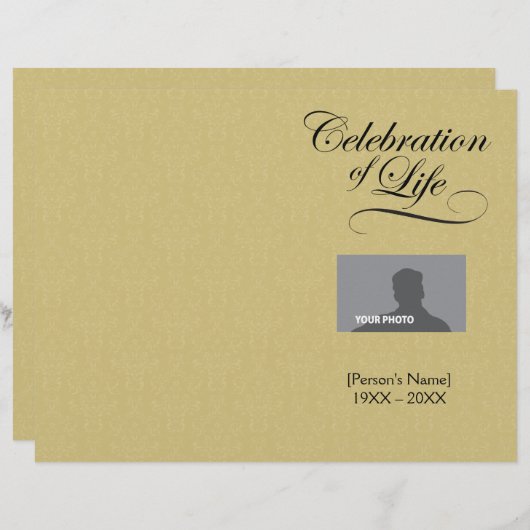 Célébration de la vie Memorial Programme or damask (Devant / Derrière)