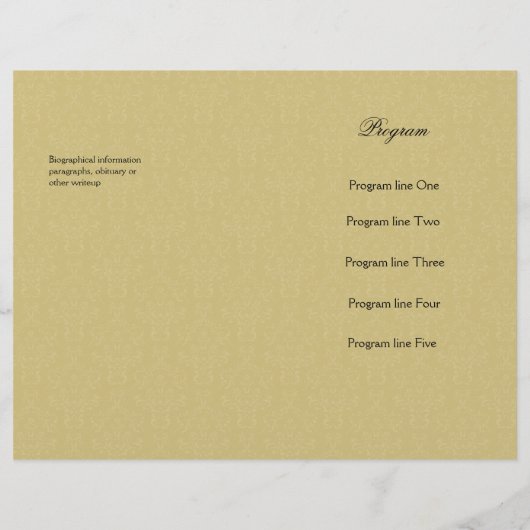 Célébration de la vie Memorial Programme or damask (Dos)