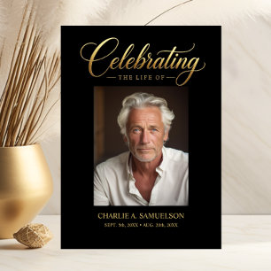 Célébration de la vie Or Noir Invitation PHOTO