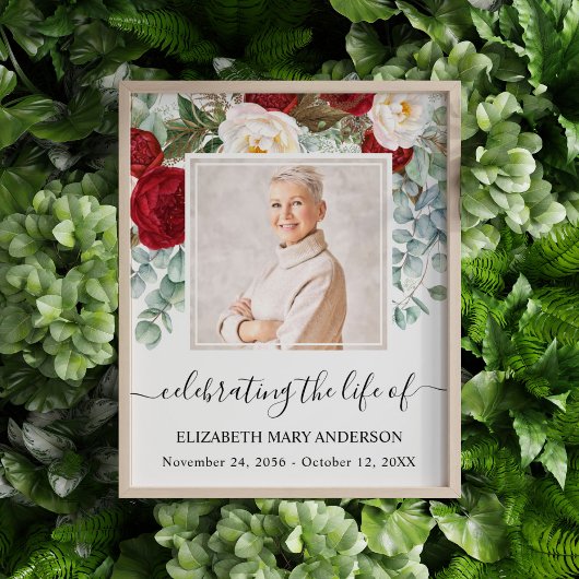 Célébration de la vie Photo Rouge Blanc Roses Memo