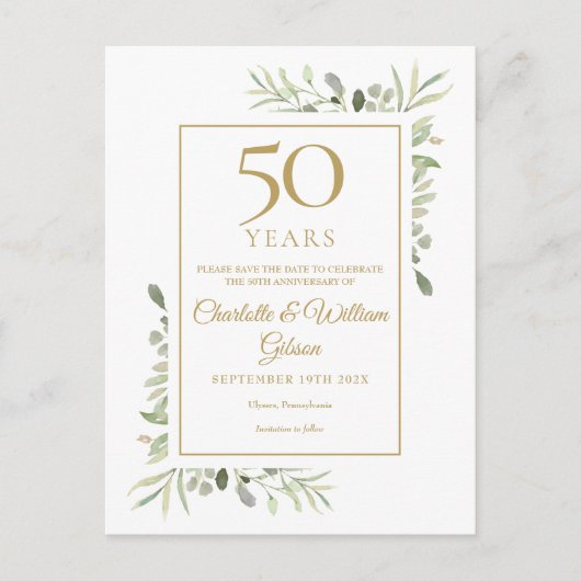 Célébration des 50 ans de mariage Greenery, carte  (Devant)