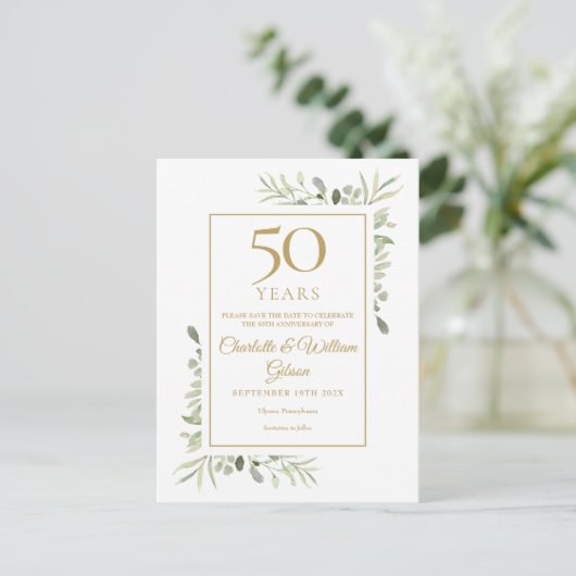 Célébration des 50 ans de mariage Greenery, carte  (Debout devant)