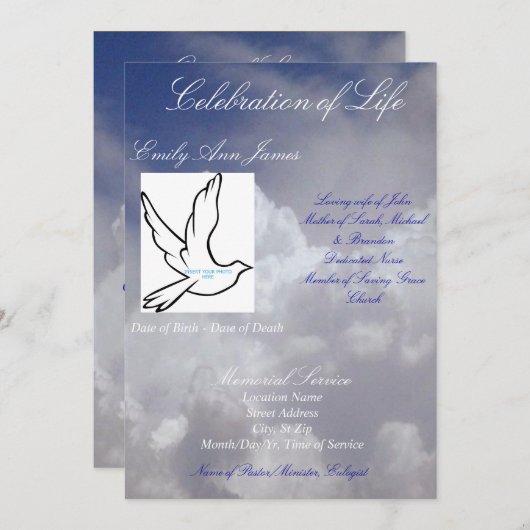 Célébration d'invitation/de programme funèbres de (Devant / Derrière)