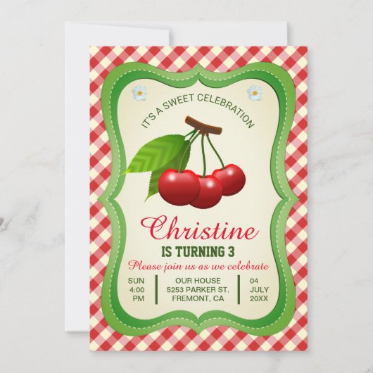 Célébration douce | Cherries Invitation d'annivers (Devant)