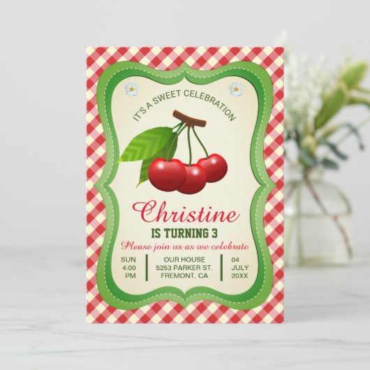 Célébration douce | Cherries Invitation d'annivers (Debout devant)