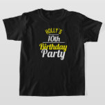 Célébration d'un T-shirt 10th Birthday Party<br><div class="desc">Pour fêter un 10ème anniversaire de fête. Conçu pour quelqu'un qui a une "fête d'anniversaire"! T-shirt de fête d'anniversaire avec âge. Chemise de fête d'anniversaire. Ajoutez le nom de la personne dont il est la partie. T-shirt de la fête d'anniversaire.</div>