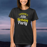 Célébration d'un T-shirt 50th Birthday Party<br><div class="desc">Pour célébrer un 50e anniversaire de fête. Conçu pour quelqu'un qui a une "fête d'anniversaire"! T-shirt de fête d'anniversaire avec âge. Chemise de fête d'anniversaire. Ajoutez le nom de la personne dont il est la partie. T-shirt de la fête d'anniversaire.</div>