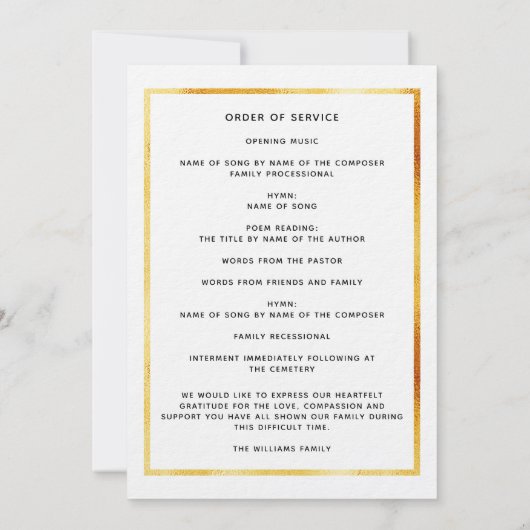 Célébration funéraire blanche du programme photo v (Dos)