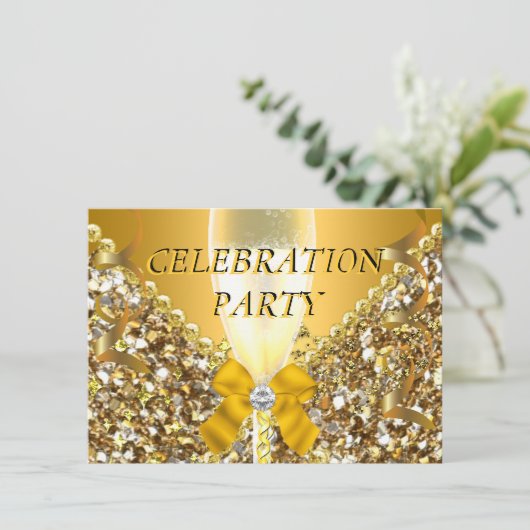 CELEBRATION Glitter Gold Silver Champagne Party Kaart (Staand voorkant)