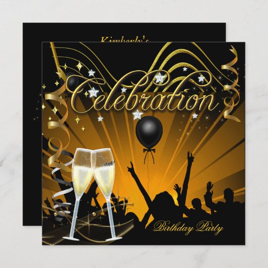 Celebration Gold Champagne Birthday Dance Party Kaart (Voorkant / Achterkant)