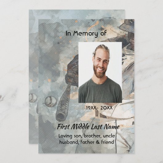 Celebration Life Service Memorial Baseball Player Kaart (Voorkant / Achterkant)