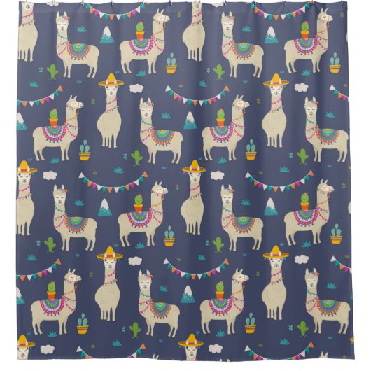 Celebration Llama Pattern Douchegordijn (Voorkant)