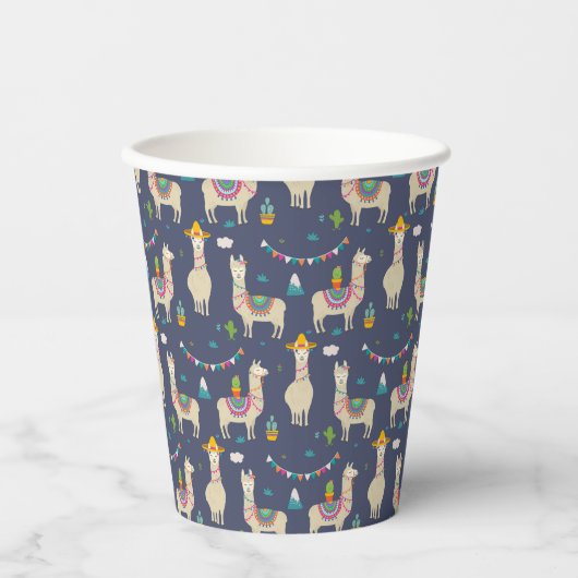 Celebration Llama Pattern Papieren Bekers (Voorkant)