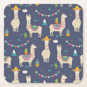 Celebration Llama Pattern Vierkante Kartonnen Onderzetter