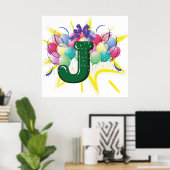 Celebration Monogram Letter J with Balloons Poster (Thuiskantoor)