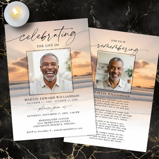 Celebration of Life Beach Sunset Photo Invitation