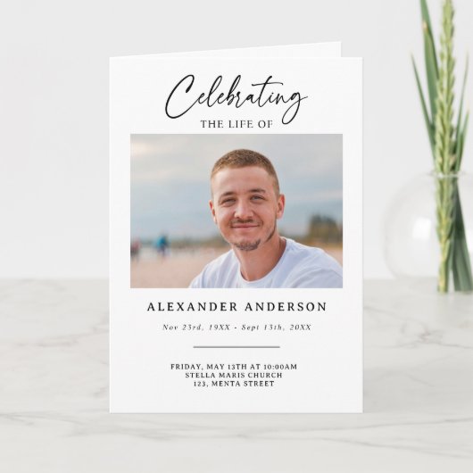 Celebration of Life Black White Memorial Funeral Programma (Voorkant)