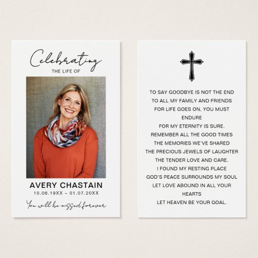 Celebration Of Life Funeral Photo Prayer Cards (Devant & derrière)