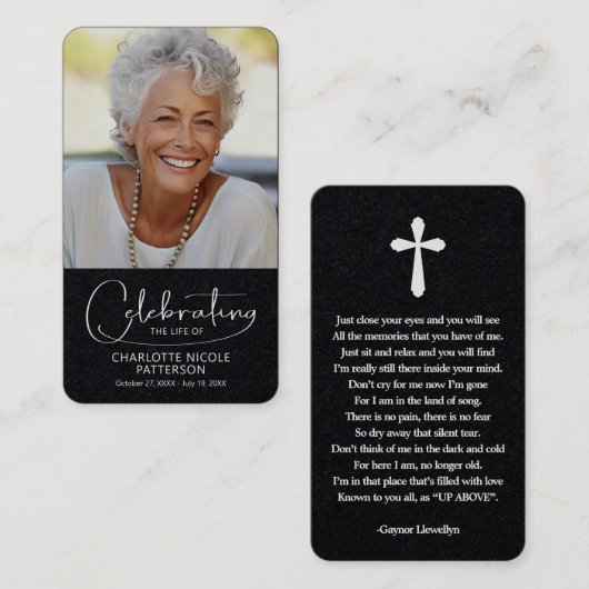Celebration of Life Photo Bookmark Prayer Card Visitekaartje (Voorkant / Achterkant)