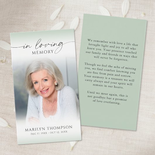 Celebration of Life Photo Sympathy Prayer Card Visitekaartje
