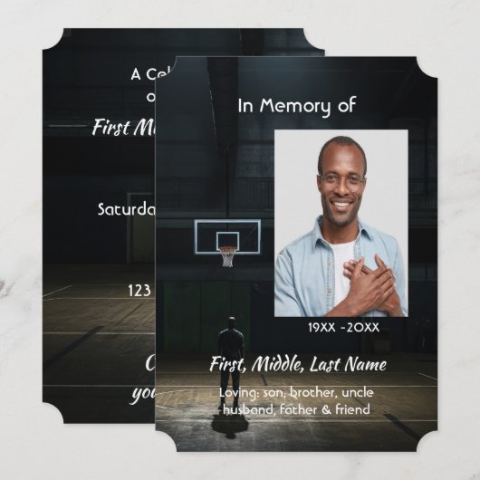 Celebration of Life Service Basketball Player Kaart (Voorkant / Achterkant)