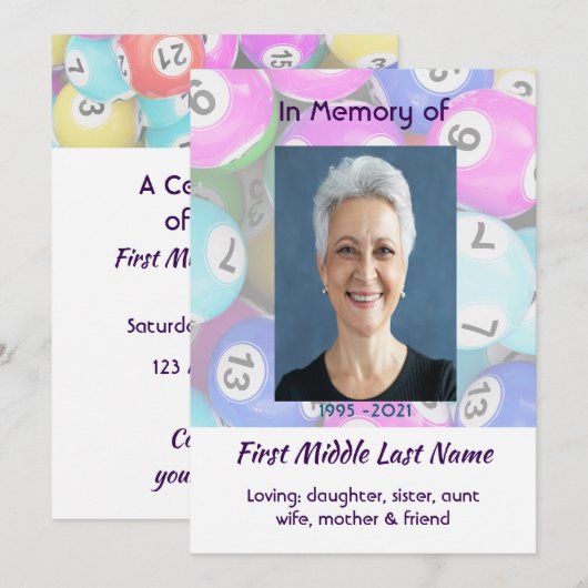 Celebration of Life Service invite Bingo Game  Kaart (Voorkant / Achterkant)