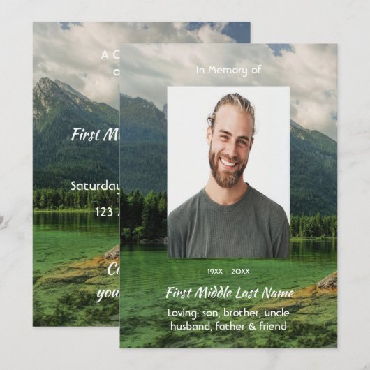 Celebration of Life Service Mountain Lake Scenery Kaart (Voorkant / Achterkant)
