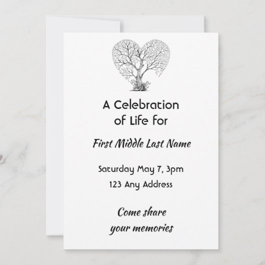 Celebration of Life Service Tree Life Heart Love Kaart (Achterkant)