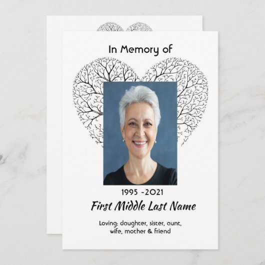 Celebration of Life Service Tree Life Heart Love Kaart (Voorkant / Achterkant)