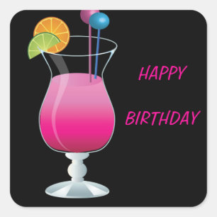 Celebration Pink Cocktail Happy Birthday Vierkante Sticker
