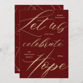 célébrer l'espoir or script joyeuse carte de vacan (Devant / Derrière)