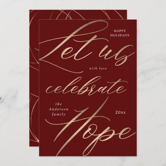 célébrer l'espoir or script joyeuse carte de vacan (Devant / Derrière)