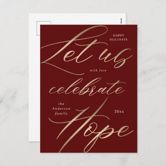 célébrer l'espoir or script vacances carte postale (Devant / Derrière)