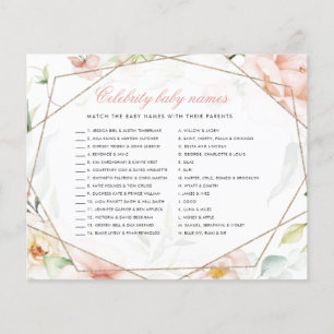Celebrity Baby Names Girl Floral Baby shower Game