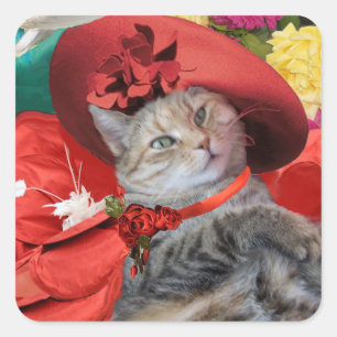 CELEBRITY CAT PRINCESS TATUS MET RED PET VIERKANTE STICKER
