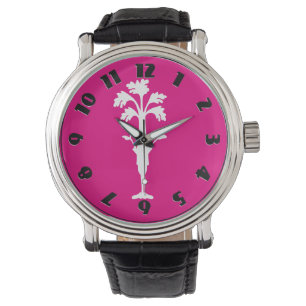 "Celery Charles" Logo Fuchsia Watch Leather Strap Horloge
