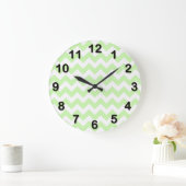 Celery Green, White Chevron ZigZag Pattern Grote Klok (Huis)