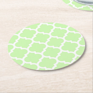 Celery Green White Moroccan Quatrefoil Pattern #5 Ronde Kartonnen Onderzetter