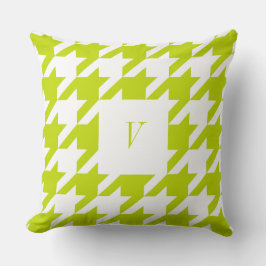 Celery Houndstooth Monogrammed Sierkussen