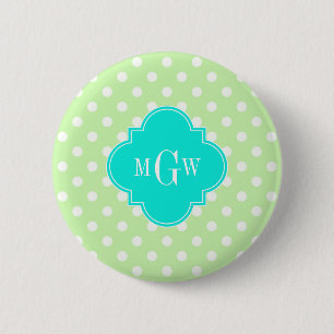 Celery Polka Dot Aqua Quatrefoil 3 Monogram Ronde Button 5,7 Cm