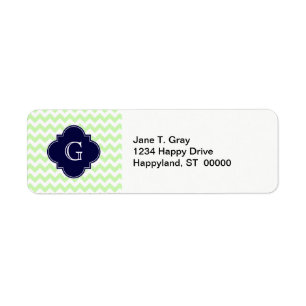 Celery White Chevron Navy Blue Quatrefoil Monogram Etiket