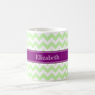 Celery White Chevron Paarse Name Monogram Koffiemok