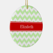 Celery White Chevron ZigZag Red Name Monogram Keramisch Ornament (Rechts)
