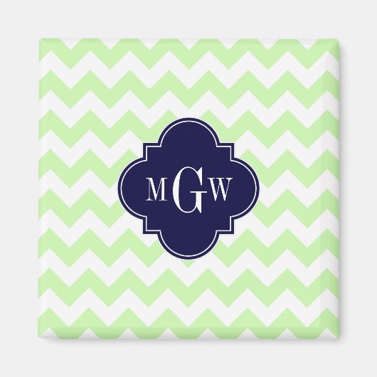 Celery Wht Chevron Navy Blue Quatrefoil 3 Monogram Magneet (Voorkant)