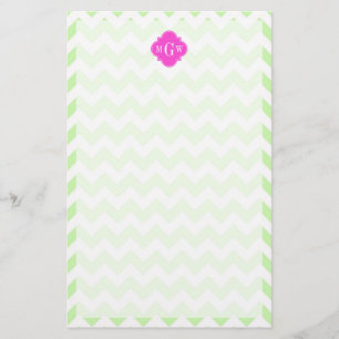 Celery Whvron Hot Pink Quatrefoil 3 Monogram Briefpapier