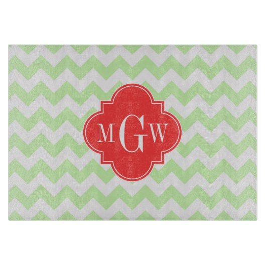 Celery Wihte Chevron Coral Quatrefoil 3 Monogram Snijplank (Voorkant)