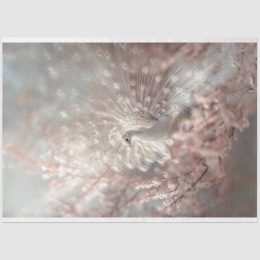 Celesial White Peacock met Bloom Pink Decoupage Tissuepapier (Voorkant)