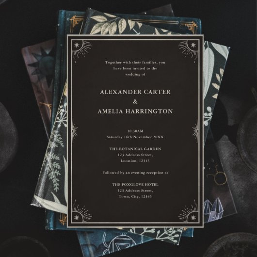 Céleste Boho Tarot Star Faire-part de mariage noir