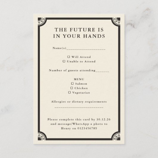 Céleste Boho Tarot téléphone Mariage carte RSVP (Dos)